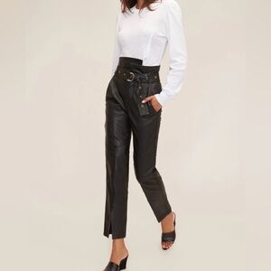 Marissa Webb Anniston Split Hem Ankle Length Leather Pant In Black